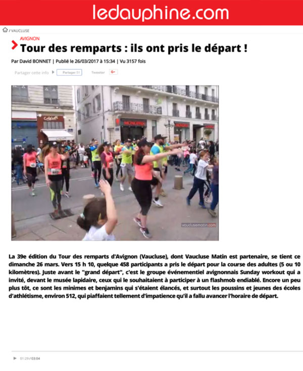 tour des remparts Article presse le Dauphiné Sunday Workout Avignon 